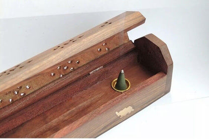 Traditional-Handmade-Burner Wooden-Incense-Stick-Holder Ash-Catcher-Stand for-Aromatherapy-Meditation-Yoga (5 Inch Temple Wooden Charcoal/Cone)