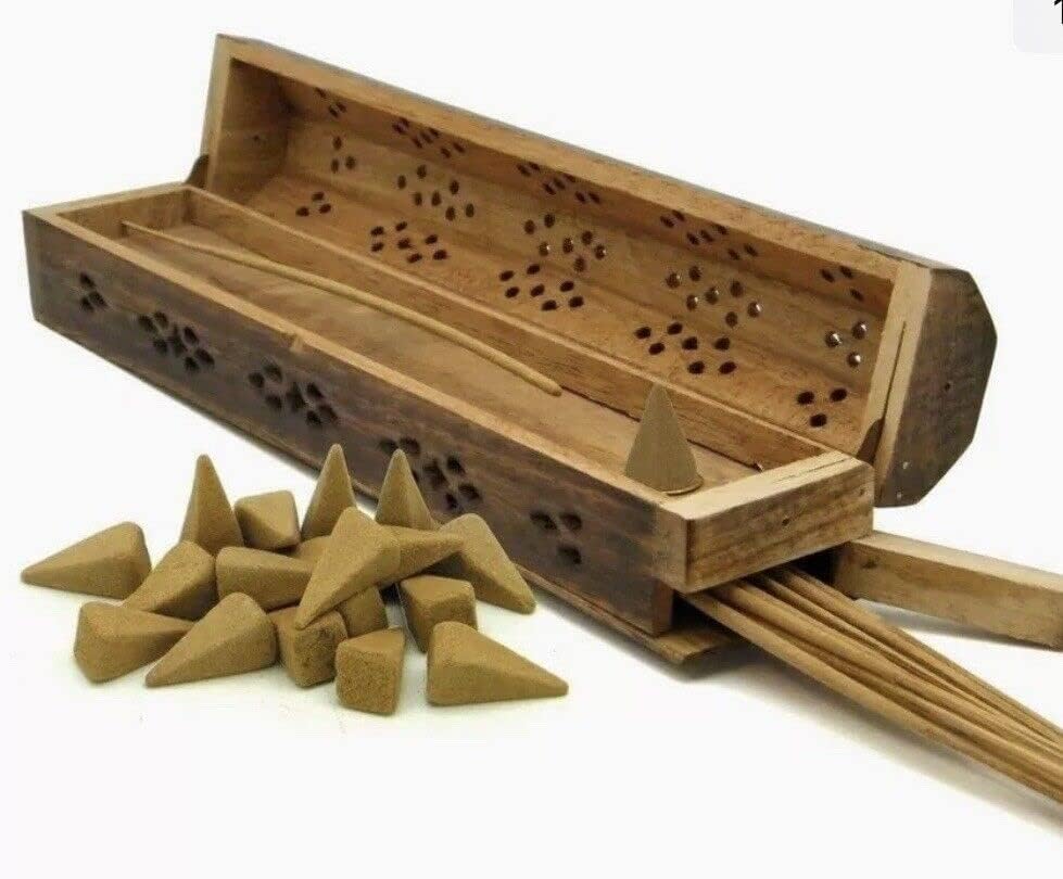 Traditional-Handmade-Burner Wooden-Incense-Stick-Holder Ash-Catcher-Stand for-Aromatherapy-Meditation-Yoga (5 Inch Temple Wooden Charcoal/Cone)