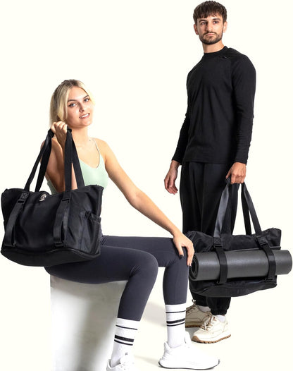 Yoga Mat Carrier: Extendable, Built-In Mat Straps & Laptop Pocket. Carry All Yoga Gym Work Accessories. Large Yoga Gym Tote Bag for Women & Men