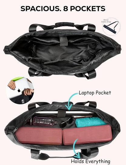 Yoga Mat Carrier: Extendable, Built-In Mat Straps & Laptop Pocket. Carry All Yoga Gym Work Accessories. Large Yoga Gym Tote Bag for Women & Men