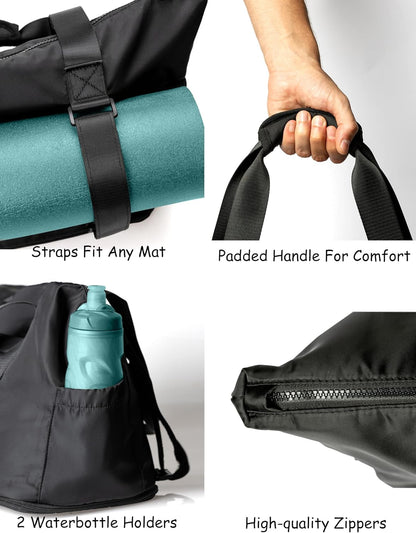 Yoga Mat Carrier: Extendable, Built-In Mat Straps & Laptop Pocket. Carry All Yoga Gym Work Accessories. Large Yoga Gym Tote Bag for Women & Men