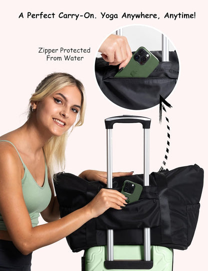Yoga Mat Carrier: Extendable, Built-In Mat Straps & Laptop Pocket. Carry All Yoga Gym Work Accessories. Large Yoga Gym Tote Bag for Women & Men
