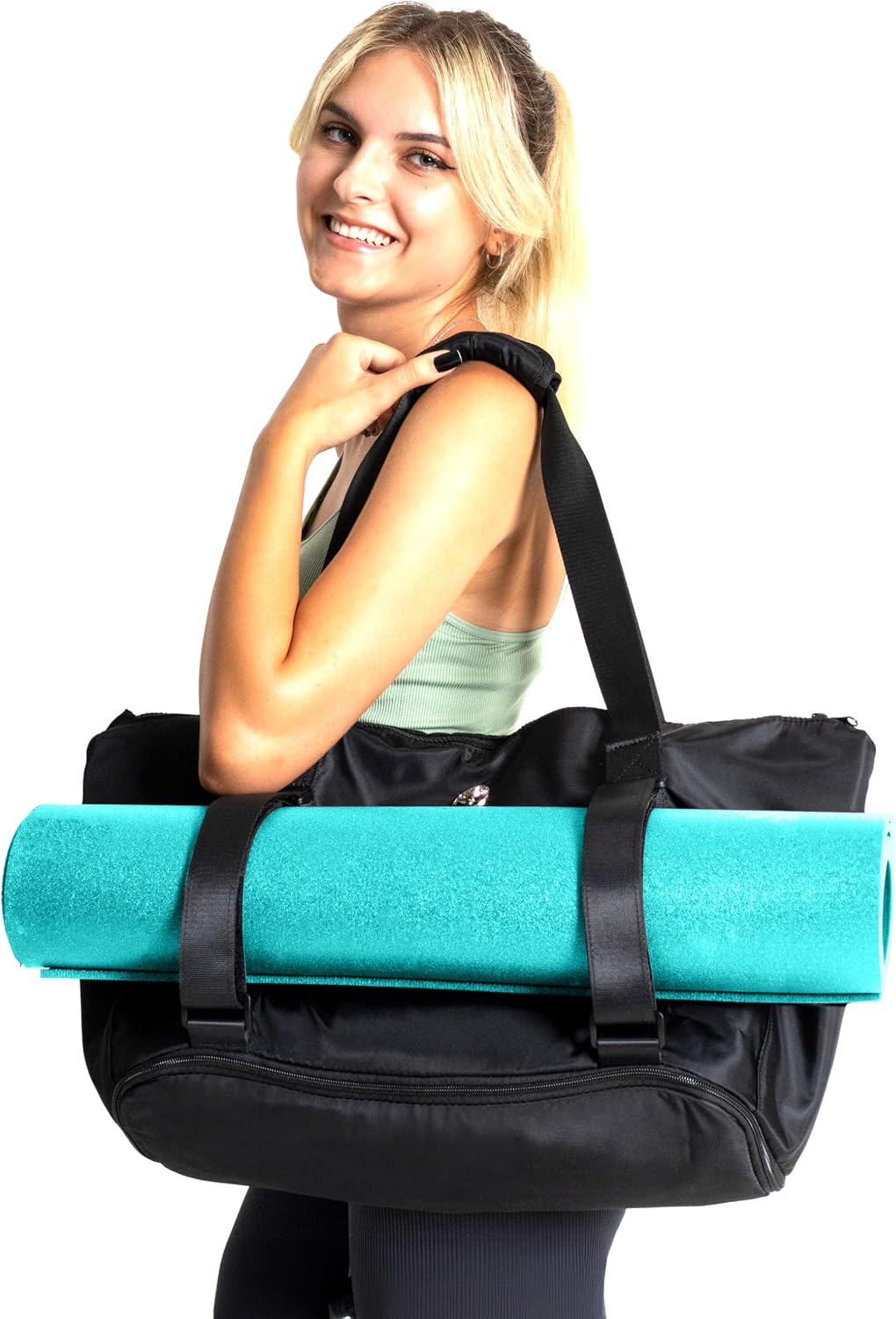 Yoga Mat Carrier: Extendable, Built-In Mat Straps & Laptop Pocket. Carry All Yoga Gym Work Accessories. Large Yoga Gym Tote Bag for Women & Men
