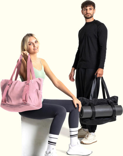 Yoga Mat Carrier: Extendable, Built-In Mat Straps & Laptop Pocket. Carry All Yoga Gym Work Accessories. Large Yoga Gym Tote Bag for Women & Men