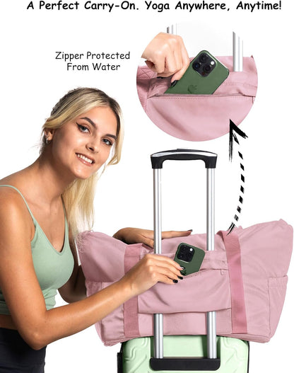 Yoga Mat Carrier: Extendable, Built-In Mat Straps & Laptop Pocket. Carry All Yoga Gym Work Accessories. Large Yoga Gym Tote Bag for Women & Men