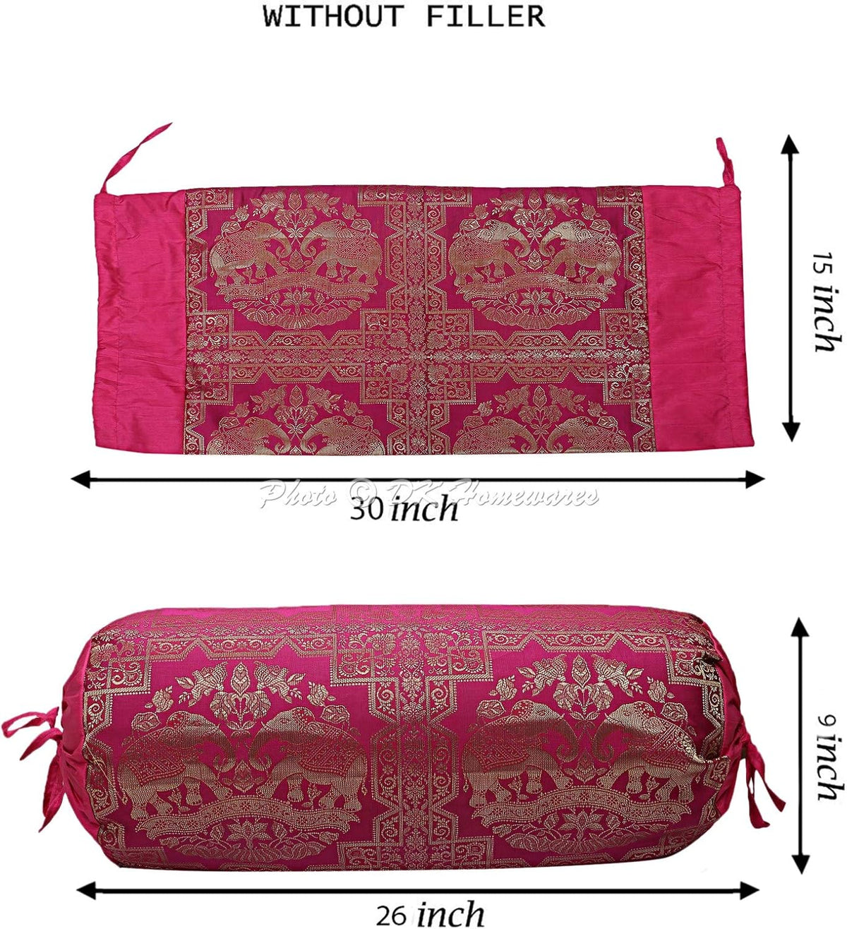 Indian Home Decor Living Room Bolster Yoga Pillow Cover Cylindrical Hotdog Pink Tubular Masand Jacquard Brocade Silk Elephant Traditional Throw Cushion Cover 76x38 cm - 1 Pc