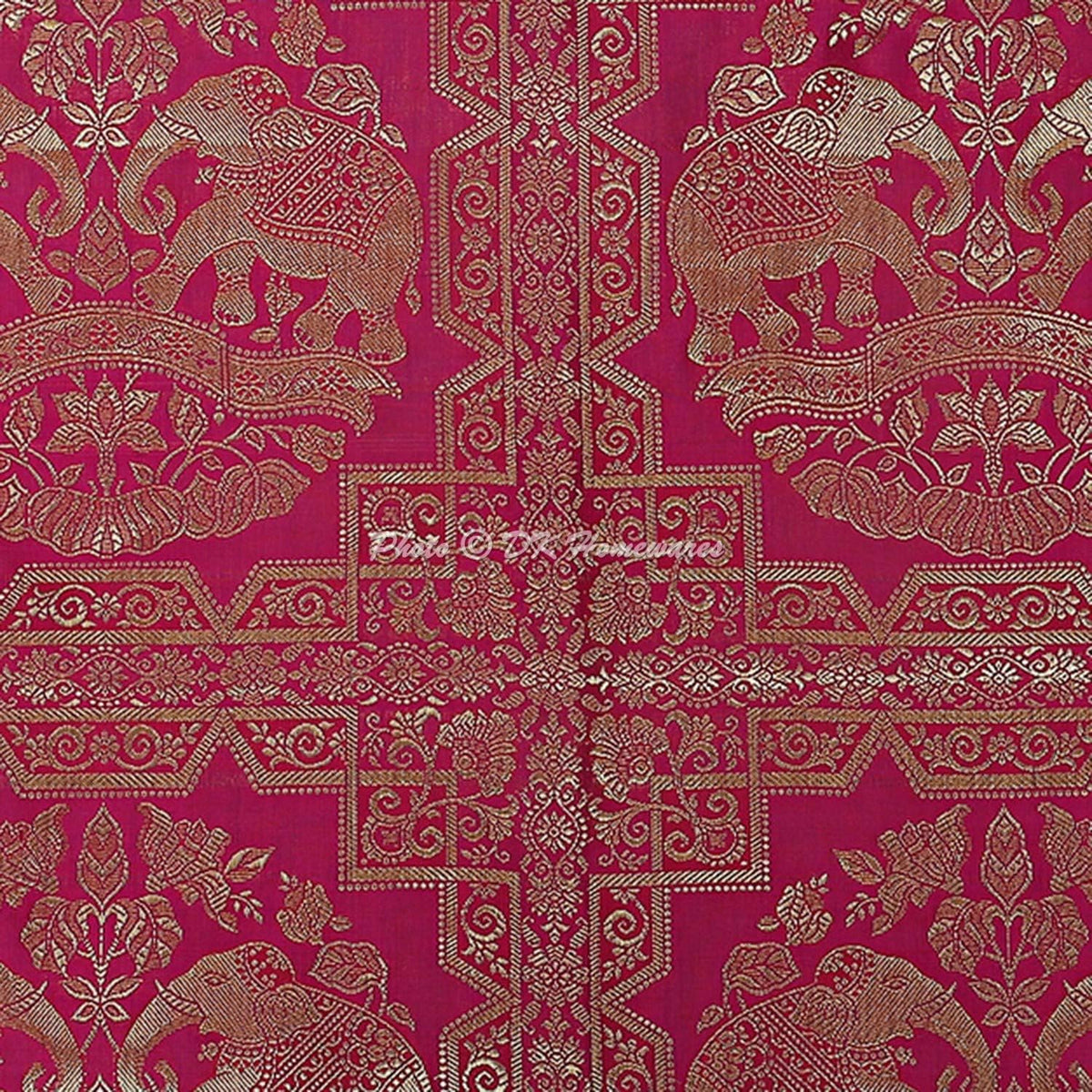 Indian Home Decor Living Room Bolster Yoga Pillow Cover Cylindrical Hotdog Pink Tubular Masand Jacquard Brocade Silk Elephant Traditional Throw Cushion Cover 76x38 cm - 1 Pc