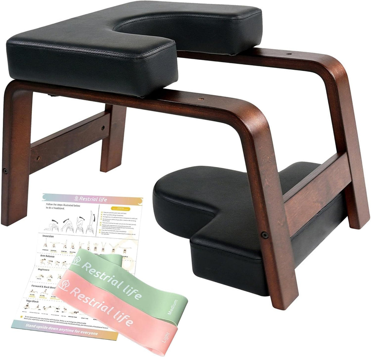 Yoga Inversion Bench- Headstand Bench for Home & Gym, Relieve Stress, Strengthen Core, Improve Sleep & Digestion(Two Resistance Bands For Free)