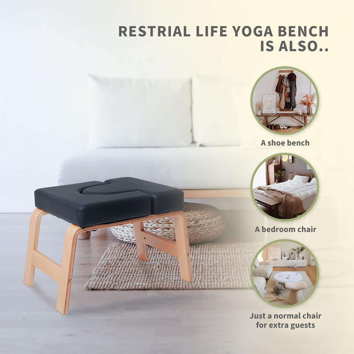 Yoga Inversion Bench- Headstand Bench for Home & Gym, Relieve Stress, Strengthen Core, Improve Sleep & Digestion(Two Resistance Bands For Free)