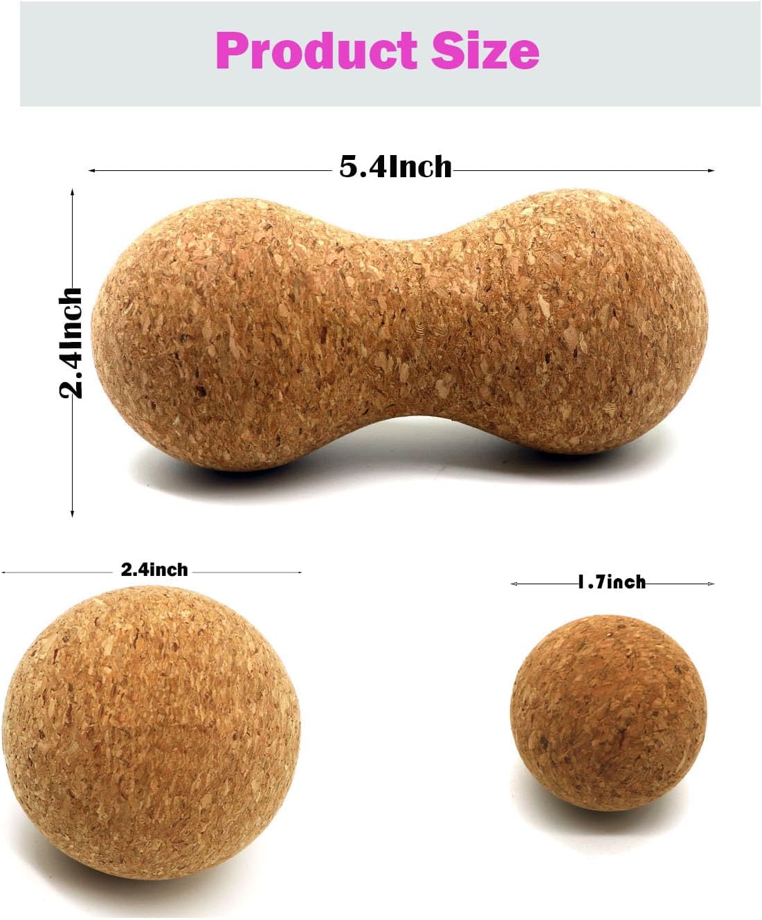 Cork Massage Balls for Fascia Release After Exercise, Yoga,Trigger Point Therapy, Relax Muscles, and Relieve Stress,Set of 2 Classic 2.4 Inch Cork Massage Balls