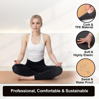 Cork Yoga Mat, Eco-Friendly, TPE Base, 7 mm, 72 x 24 in