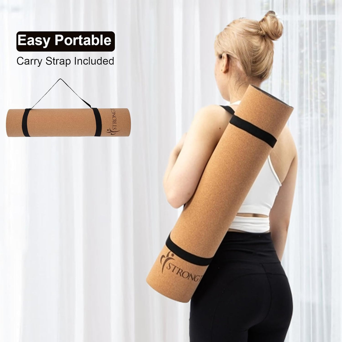 Cork Yoga Mat, Eco-Friendly, TPE Base, 7 mm, 72 x 24 in