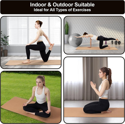 Cork Yoga Mat, Eco-Friendly, TPE Base, 7 mm, 72 x 24 in