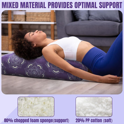 Yoga Bolster Pillow, Rectangular Yoga Bolster for Restorative & Meditation, Professional Meditation Cushion with Carry Handle
