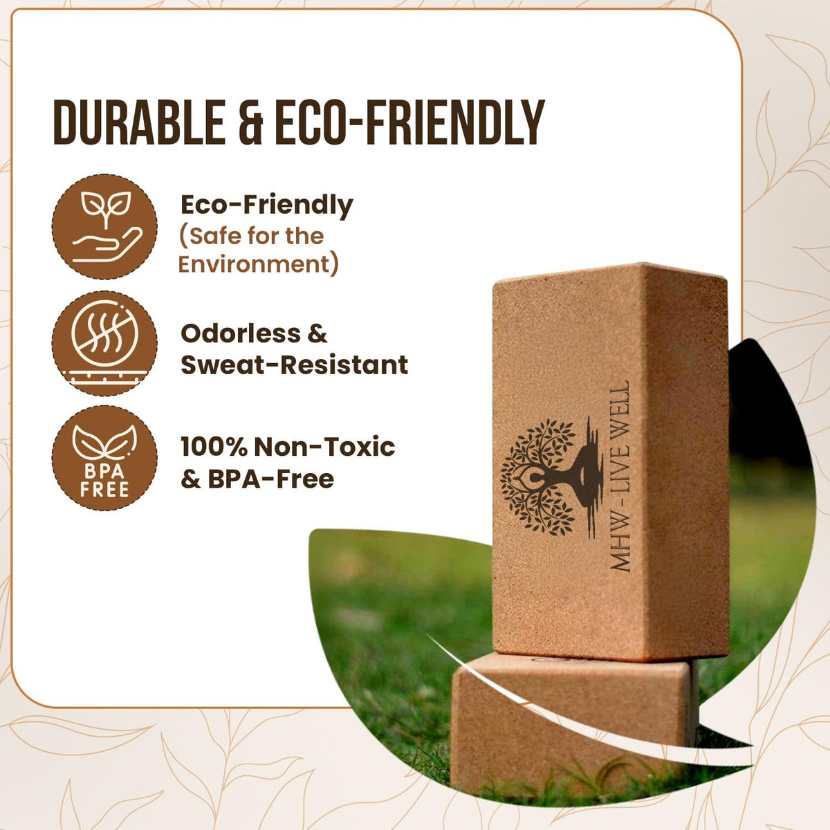 Cork Yoga Block – Single Eco-Friendly, High-Density, Slip-Resistant Yoga Accessory for Stability and Comfort