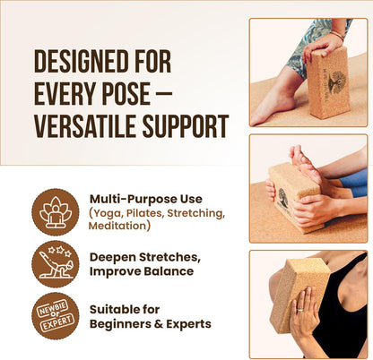 Cork Yoga Block – Single Eco-Friendly, High-Density, Slip-Resistant Yoga Accessory for Stability and Comfort
