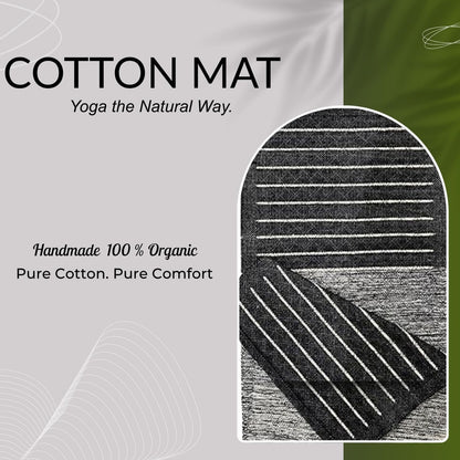 Indian Handmade100 % Organic Anti Skid Multi Colour Cotton Yoga Mat - Eco-Friendly Hand-Woven Rug - Non-Slip & Thick (24”x72”x5mm) for Hot yoga & Everyday Fitness at Home - Comfortable & Foldable Extra-Long Mat