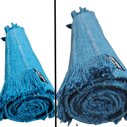 Indian Handmade100 % Organic Anti Skid Multi Colour Cotton Yoga Mat - Eco-Friendly Hand-Woven Rug - Non-Slip & Thick (24”x72”x5mm) for Hot yoga & Everyday Fitness at Home - Comfortable & Foldable Extra-Long Mat