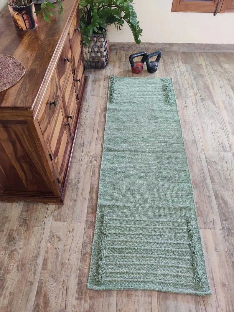Indian Handmade100 % Organic Anti Skid Multi Colour Cotton Yoga Mat - Eco-Friendly Hand-Woven Rug - Non-Slip & Thick (24”x72”x5mm) for Hot yoga & Everyday Fitness at Home - Comfortable & Foldable Extra-Long Mat