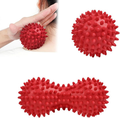 Spiky Massage Ball Set, 2 Pack Physical Therapy Massage Balls, Hard Lacrosse Ball & Spiky Massage Ball for Myofascial Release and Trigger Point Deep Tissue Massage (Red)