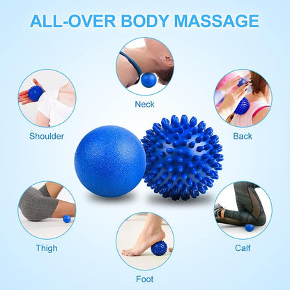 Spiky Massage Ball Set, 2 Pack Physical Therapy Massage Balls, Hard Lacrosse Ball & Spiky Massage Ball for Myofascial Release and Trigger Point Deep Tissue Massage (Red)