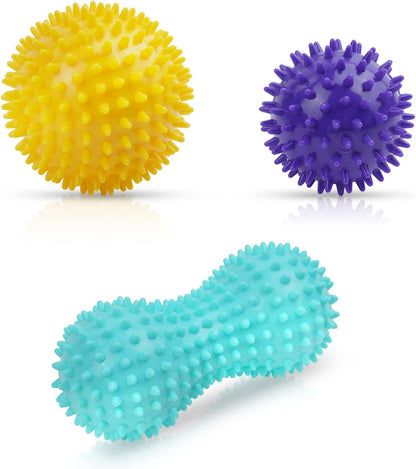 Spiky Massage Ball Set, 2 Pack Physical Therapy Massage Balls, Hard Lacrosse Ball & Spiky Massage Ball for Myofascial Release and Trigger Point Deep Tissue Massage (Red)