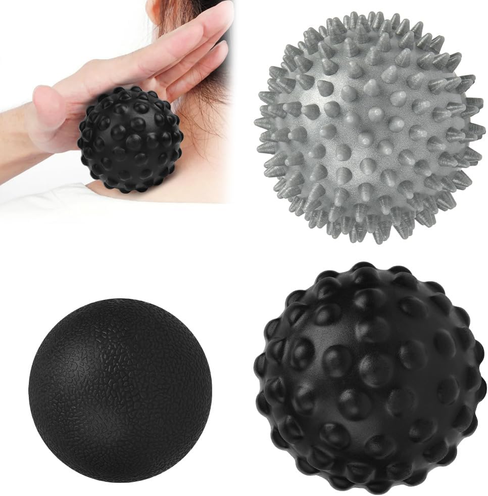 Spiky Massage Ball Set, 2 Pack Physical Therapy Massage Balls, Hard Lacrosse Ball & Spiky Massage Ball for Myofascial Release and Trigger Point Deep Tissue Massage (Red)