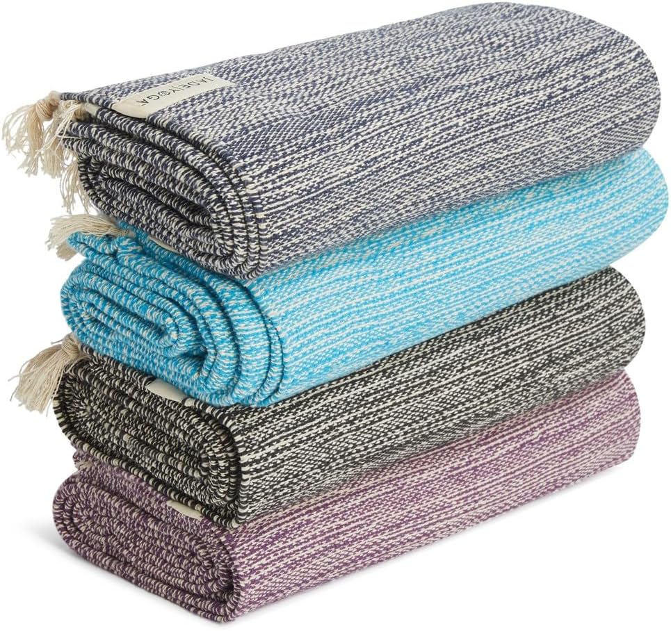 Recycled Cotton Yoga Blanket, Meditation Blanket, Midnight Blue/Purple/Teal/Black, 78 x 44 inches, Handmade in India (Midnight Blue)