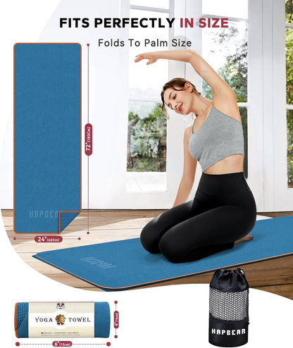 HAPBEAR Non Slip Yoga Mat Towel with Grip Dots, 72" x 24" Hot Yoga Towel - Super Absorbent Microfiber Yoga Towel for Hot Yoga, Bikram, Pilates and Gym Workout - Grey