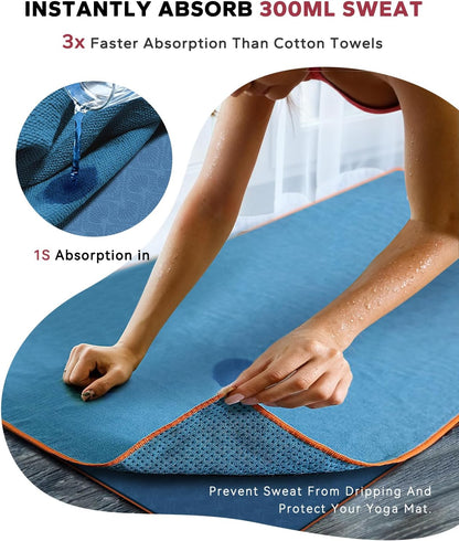 HAPBEAR Non Slip Yoga Mat Towel with Grip Dots, 72" x 24" Hot Yoga Towel - Super Absorbent Microfiber Yoga Towel for Hot Yoga, Bikram, Pilates and Gym Workout - Grey