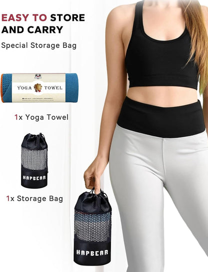 HAPBEAR Non Slip Yoga Mat Towel with Grip Dots, 72" x 24" Hot Yoga Towel - Super Absorbent Microfiber Yoga Towel for Hot Yoga, Bikram, Pilates and Gym Workout - Grey
