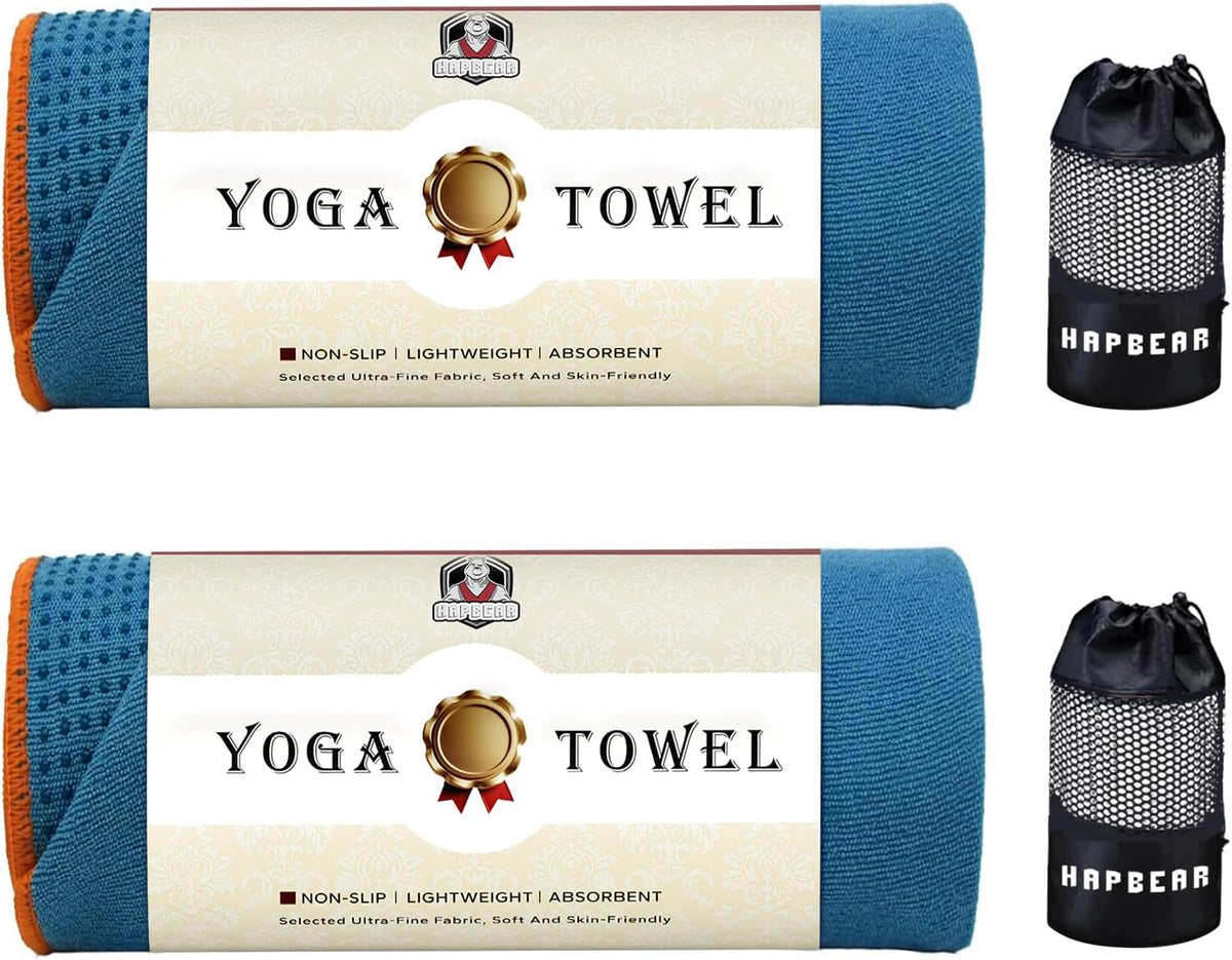 HAPBEAR Non Slip Yoga Mat Towel with Grip Dots, 72" x 24" Hot Yoga Towel - Super Absorbent Microfiber Yoga Towel for Hot Yoga, Bikram, Pilates and Gym Workout - Grey