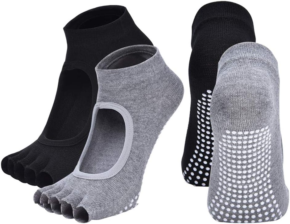 2 Pairs Toeless Yoga Socks Non-Slip Grips for Pilates Ballet Dance Barefoot Workout Cotton Open Toe Sports Socks