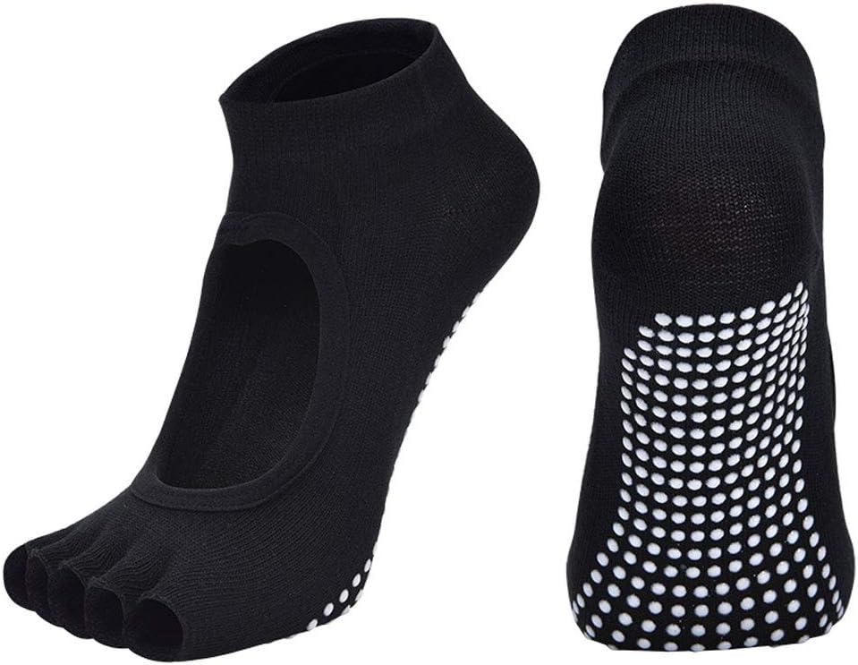 2 Pairs Toeless Yoga Socks Non-Slip Grips for Pilates Ballet Dance Barefoot Workout Cotton Open Toe Sports Socks