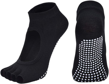 2 Pairs Toeless Yoga Socks Non-Slip Grips for Pilates Ballet Dance Barefoot Workout Cotton Open Toe Sports Socks