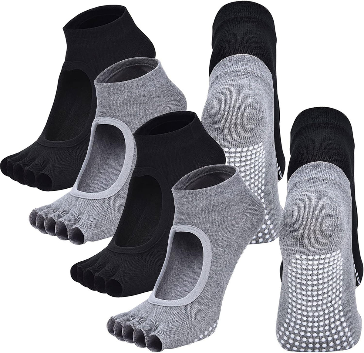 2 Pairs Toeless Yoga Socks Non-Slip Grips for Pilates Ballet Dance Barefoot Workout Cotton Open Toe Sports Socks