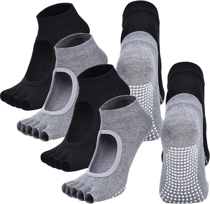 2 Pairs Toeless Yoga Socks Non-Slip Grips for Pilates Ballet Dance Barefoot Workout Cotton Open Toe Sports Socks