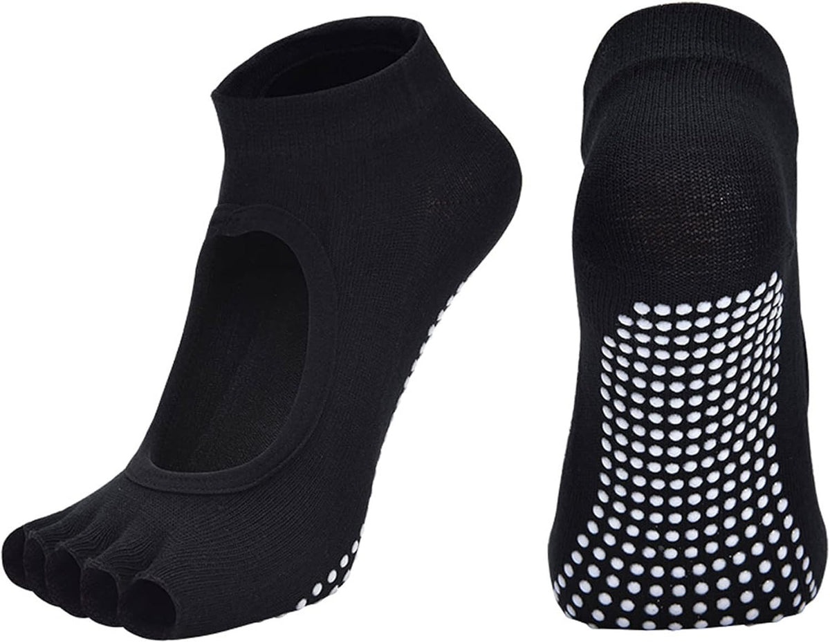 2 Pairs Toeless Yoga Socks Non-Slip Grips for Pilates Ballet Dance Barefoot Workout Cotton Open Toe Sports Socks