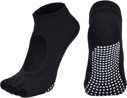 2 Pairs Toeless Yoga Socks Non-Slip Grips for Pilates Ballet Dance Barefoot Workout Cotton Open Toe Sports Socks