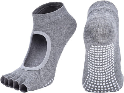 2 Pairs Toeless Yoga Socks Non-Slip Grips for Pilates Ballet Dance Barefoot Workout Cotton Open Toe Sports Socks