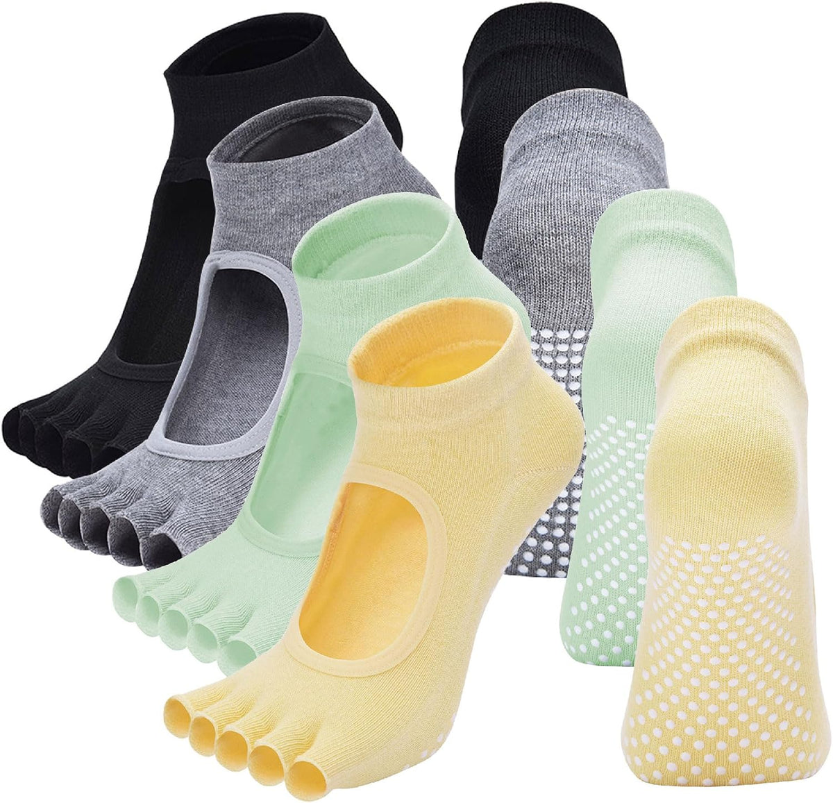 2 Pairs Toeless Yoga Socks Non-Slip Grips for Pilates Ballet Dance Barefoot Workout Cotton Open Toe Sports Socks