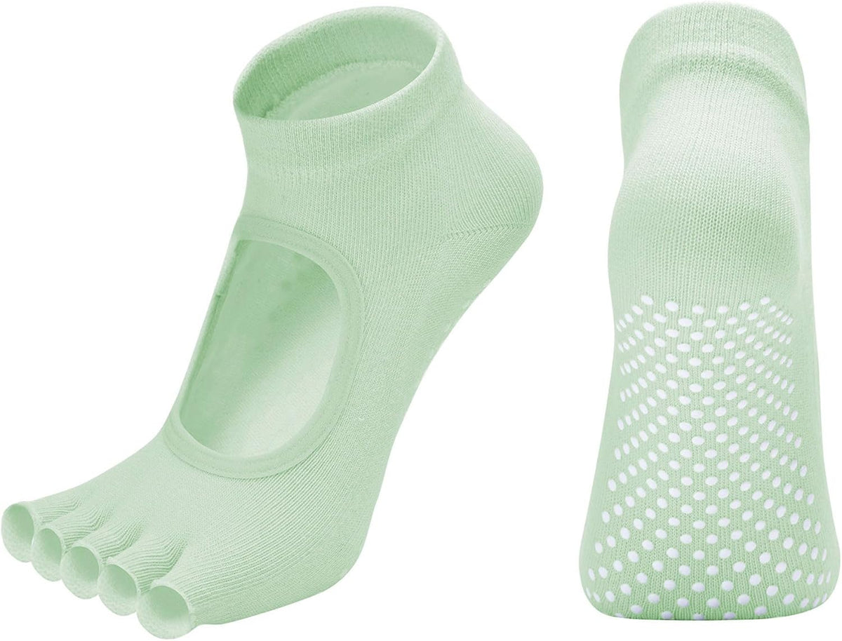 2 Pairs Toeless Yoga Socks Non-Slip Grips for Pilates Ballet Dance Barefoot Workout Cotton Open Toe Sports Socks