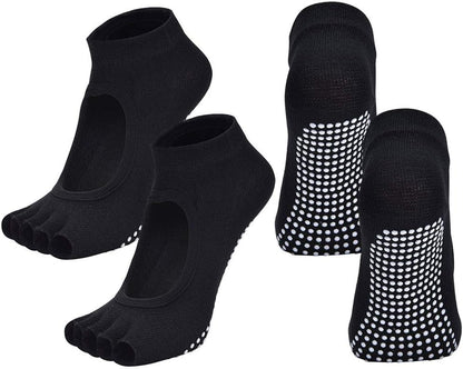 2 Pairs Toeless Yoga Socks Non-Slip Grips for Pilates Ballet Dance Barefoot Workout Cotton Open Toe Sports Socks