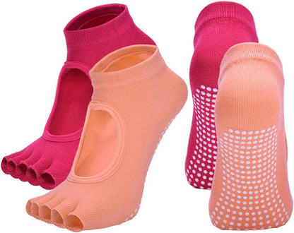 2 Pairs Toeless Yoga Socks Non-Slip Grips for Pilates Ballet Dance Barefoot Workout Cotton Open Toe Sports Socks