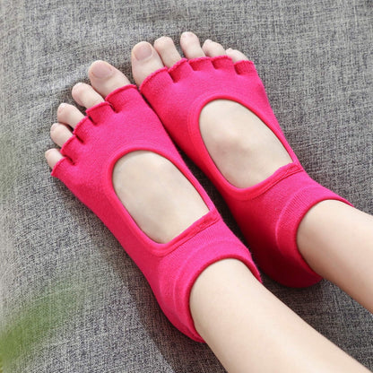 2 Pairs Toeless Yoga Socks Non-Slip Grips for Pilates Ballet Dance Barefoot Workout Cotton Open Toe Sports Socks