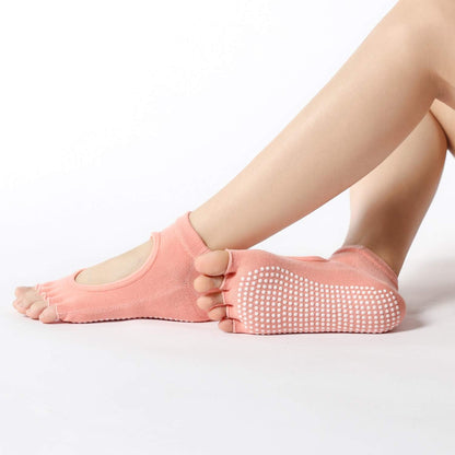 2 Pairs Toeless Yoga Socks Non-Slip Grips for Pilates Ballet Dance Barefoot Workout Cotton Open Toe Sports Socks