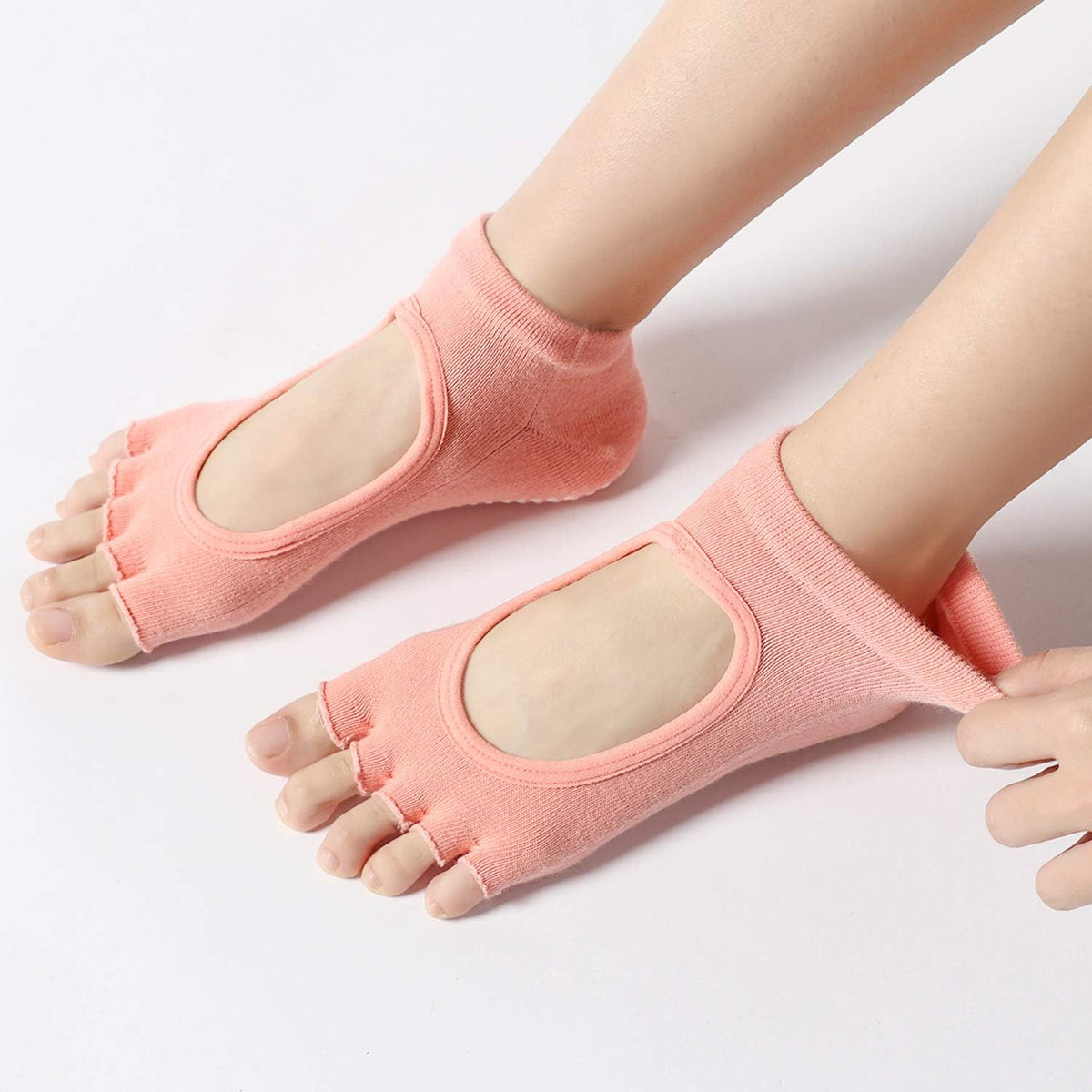2 Pairs Toeless Yoga Socks Non-Slip Grips for Pilates Ballet Dance Barefoot Workout Cotton Open Toe Sports Socks