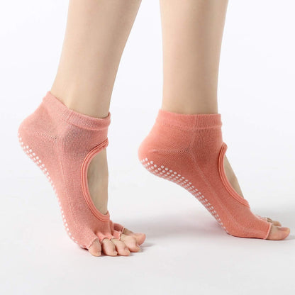 2 Pairs Toeless Yoga Socks Non-Slip Grips for Pilates Ballet Dance Barefoot Workout Cotton Open Toe Sports Socks