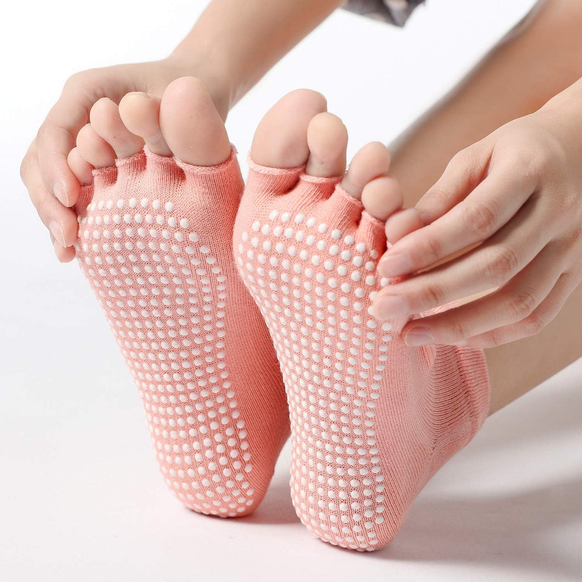 2 Pairs Toeless Yoga Socks Non-Slip Grips for Pilates Ballet Dance Barefoot Workout Cotton Open Toe Sports Socks