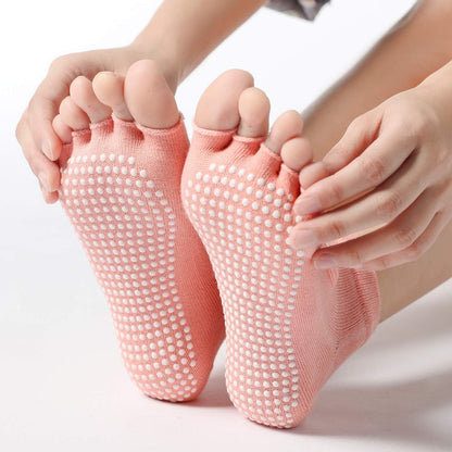 2 Pairs Toeless Yoga Socks Non-Slip Grips for Pilates Ballet Dance Barefoot Workout Cotton Open Toe Sports Socks